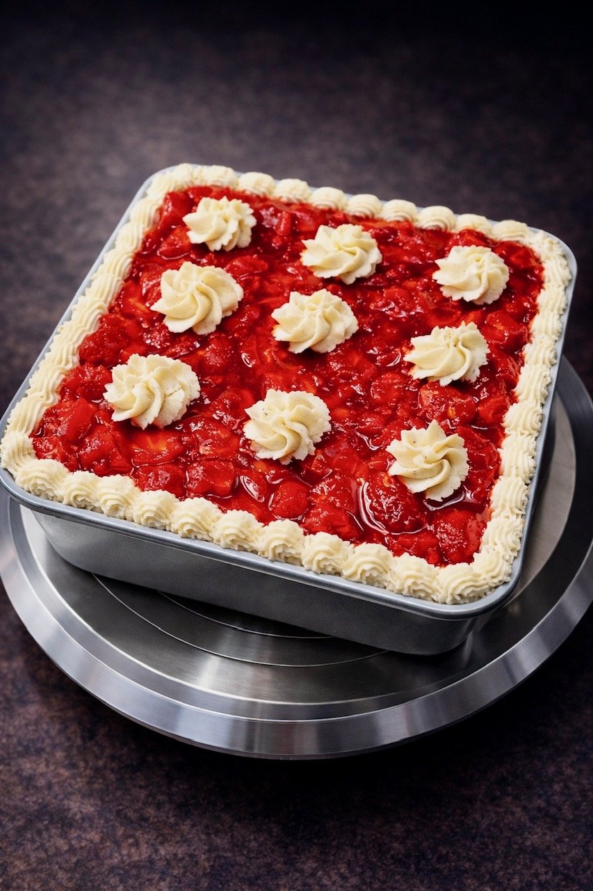 Tres Leches 9x9 Square Cake w/ Mascarpone Frosting & House-made Strawberry Compote on Top!