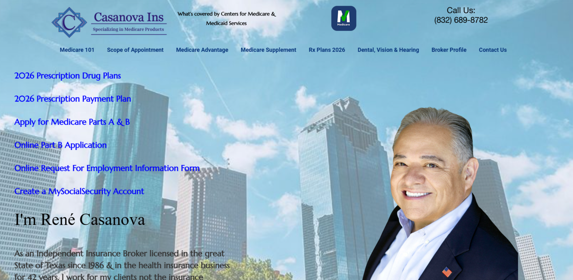 The homepage of Casanova Ins, an insurance brokerage website.