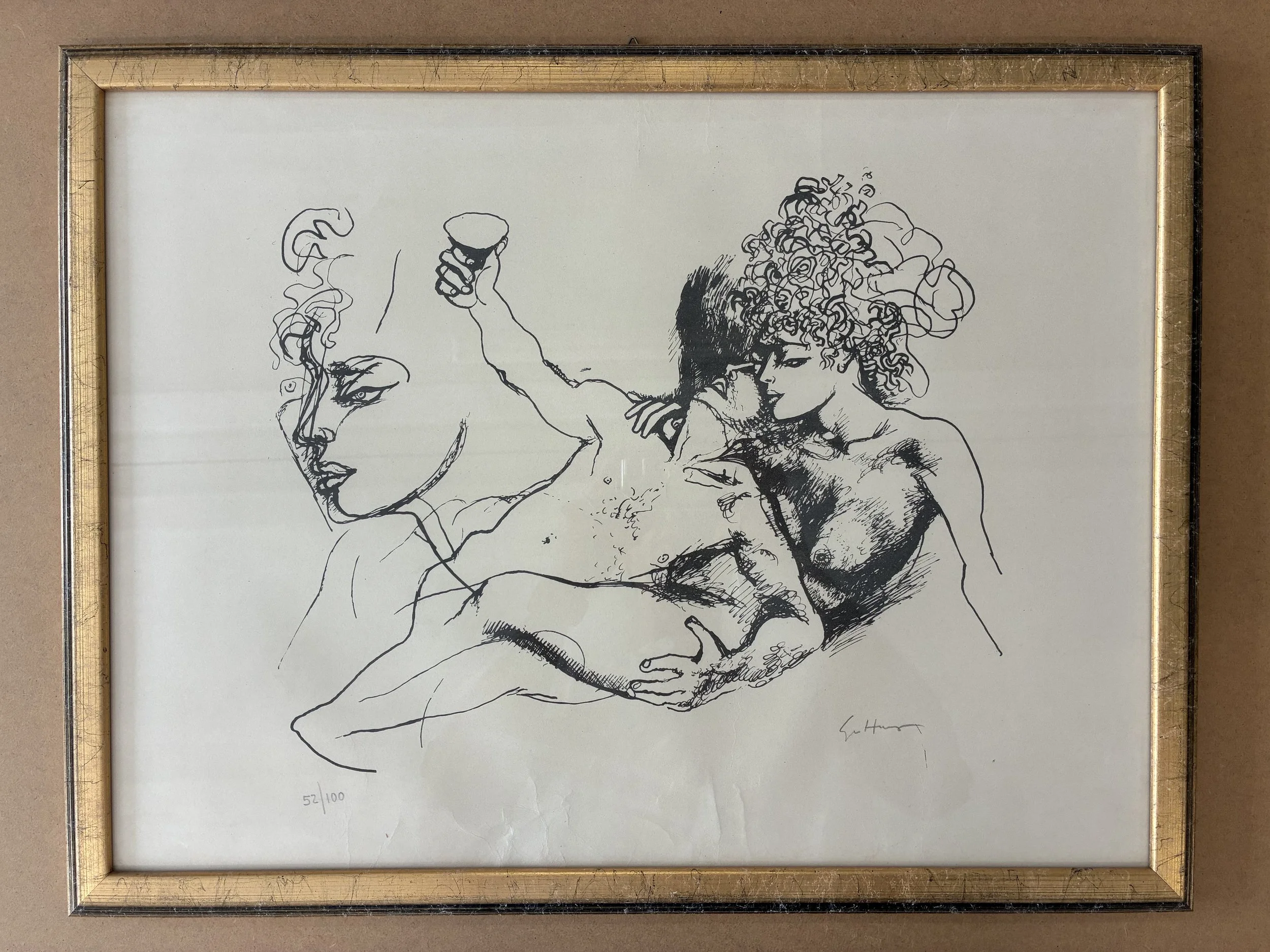 Disegno incorniciato con cornice in legno naturale, lavorazione artigianale — LgM Cornici, Ferrara.