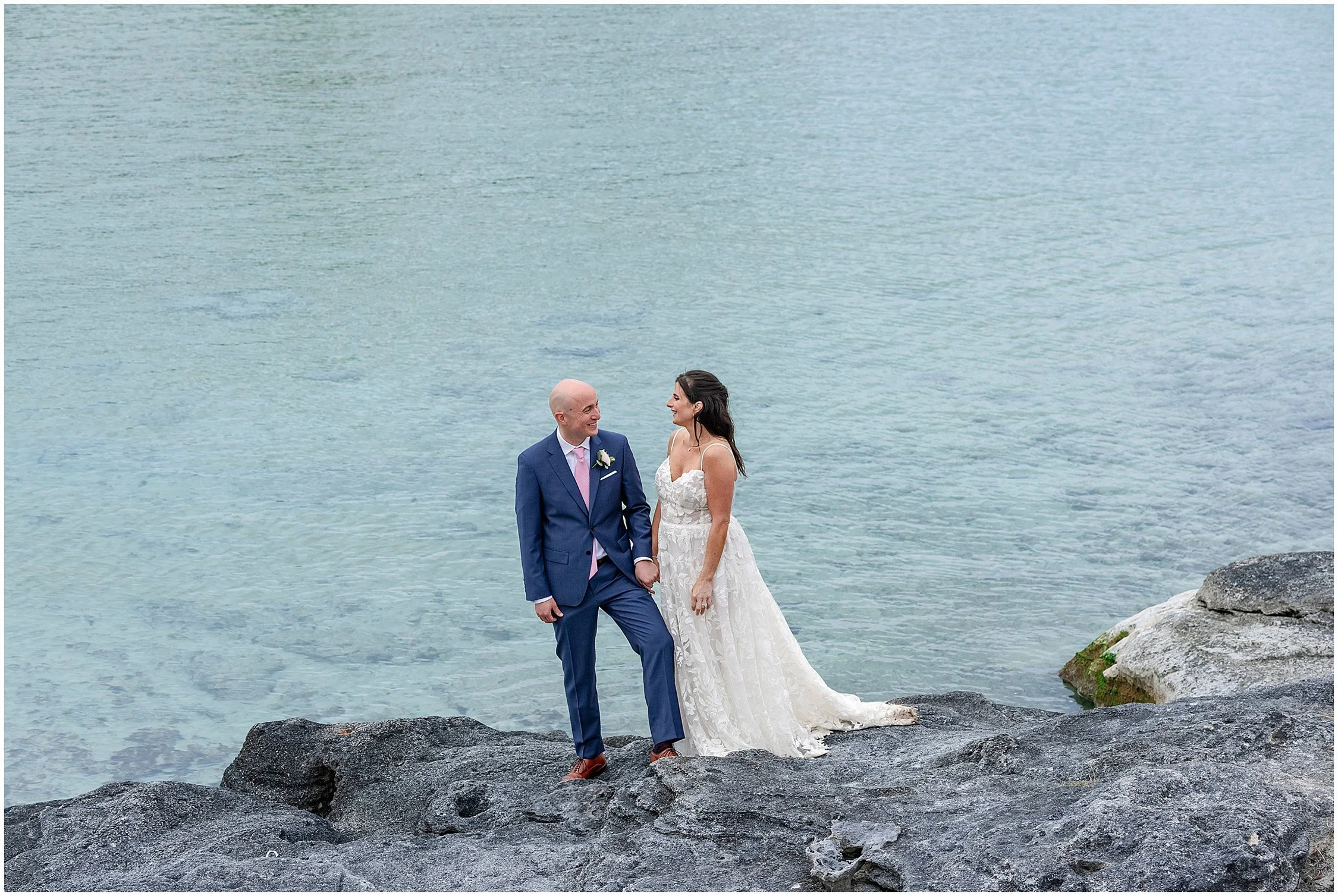 Bride and Groom at Tobacco Bay Beach in Bermuda (Copy)