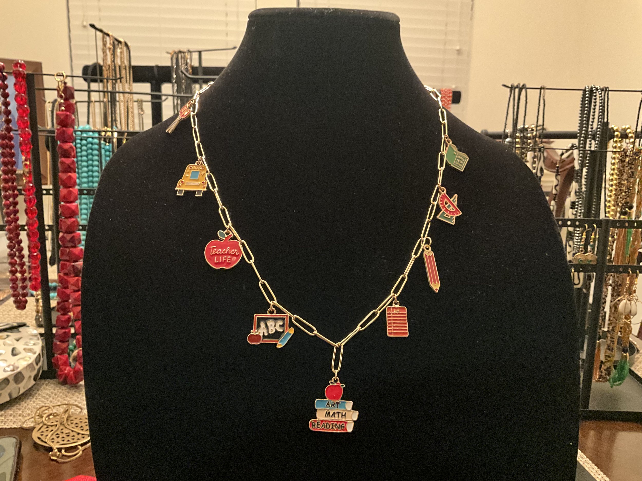 Teacher Life Charm Statement Necklace
