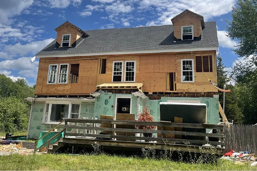 Before-and-after comparison of a completed roof project CESN Construction