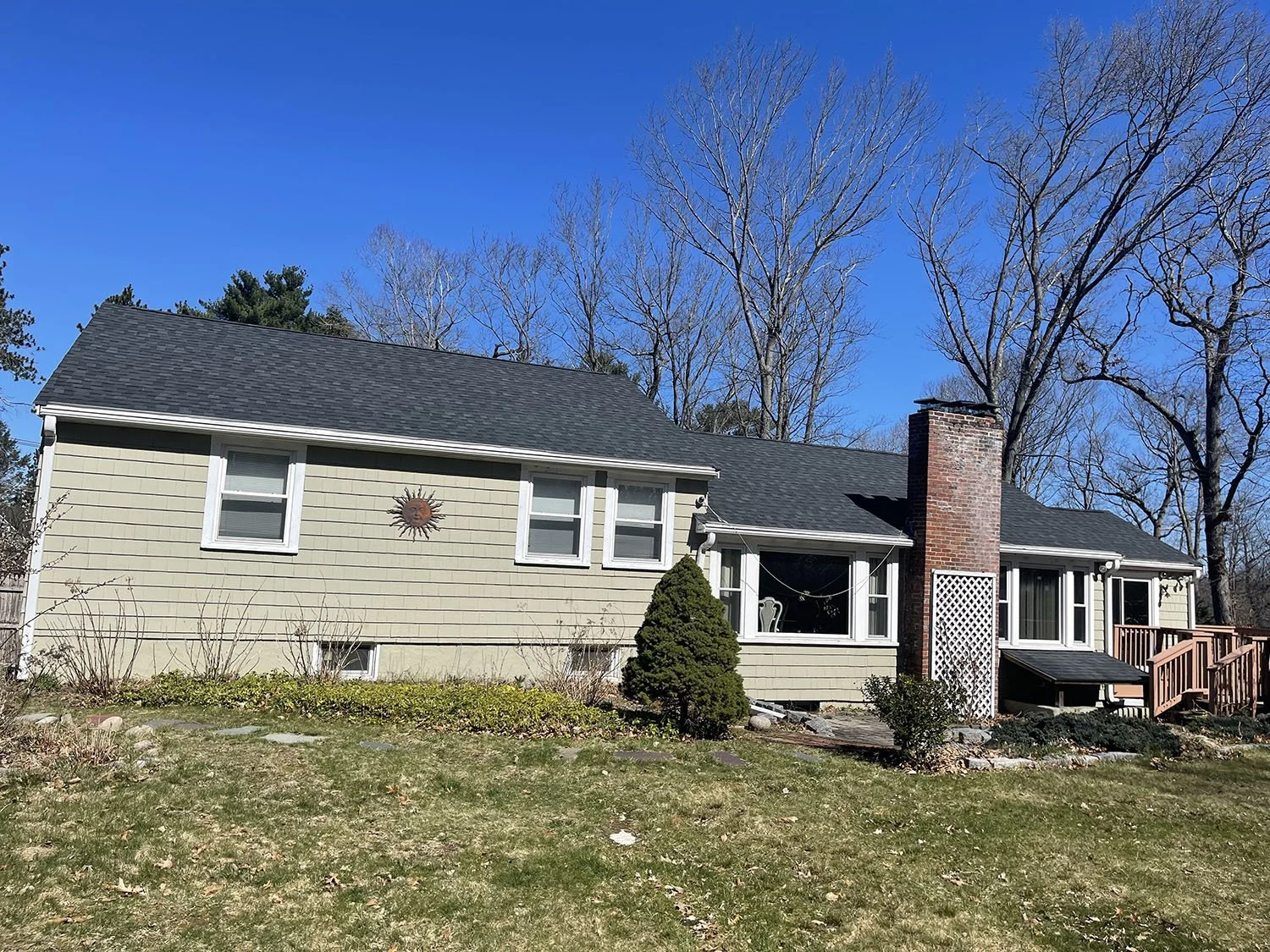 Before-and-after comparison of a completed roof project