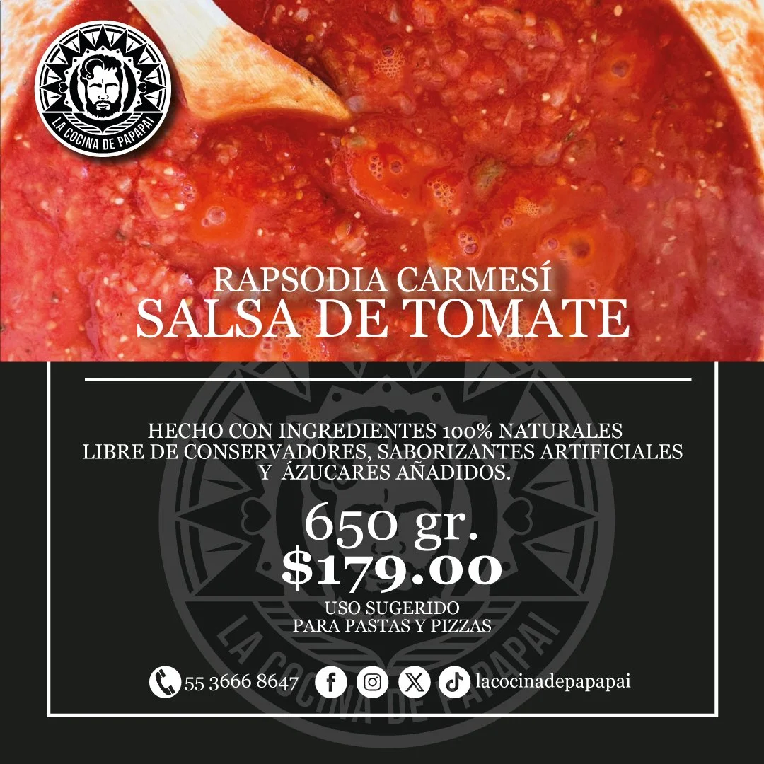 🍅 🎶 Rapsodia Carmes&iacute;: una sinfon&iacute;a de tomates y amor, sin conservadores ni az&uacute;cares a&ntilde;adidos. La salsa que transforma tus platillos en una obra maestra. 🎨

🔥 Dale vida a tus recetas con Rapsodia Carmes&iacute;, nuestra