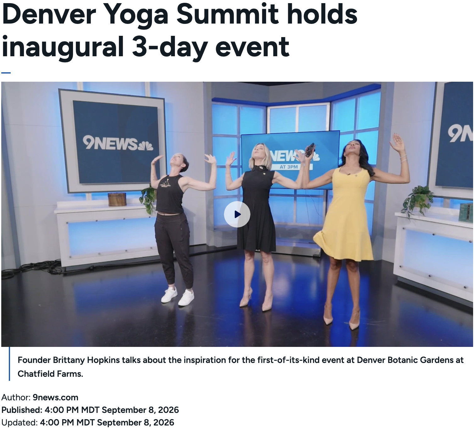Denver Yoga Summit in the News: Channel 9 News interview