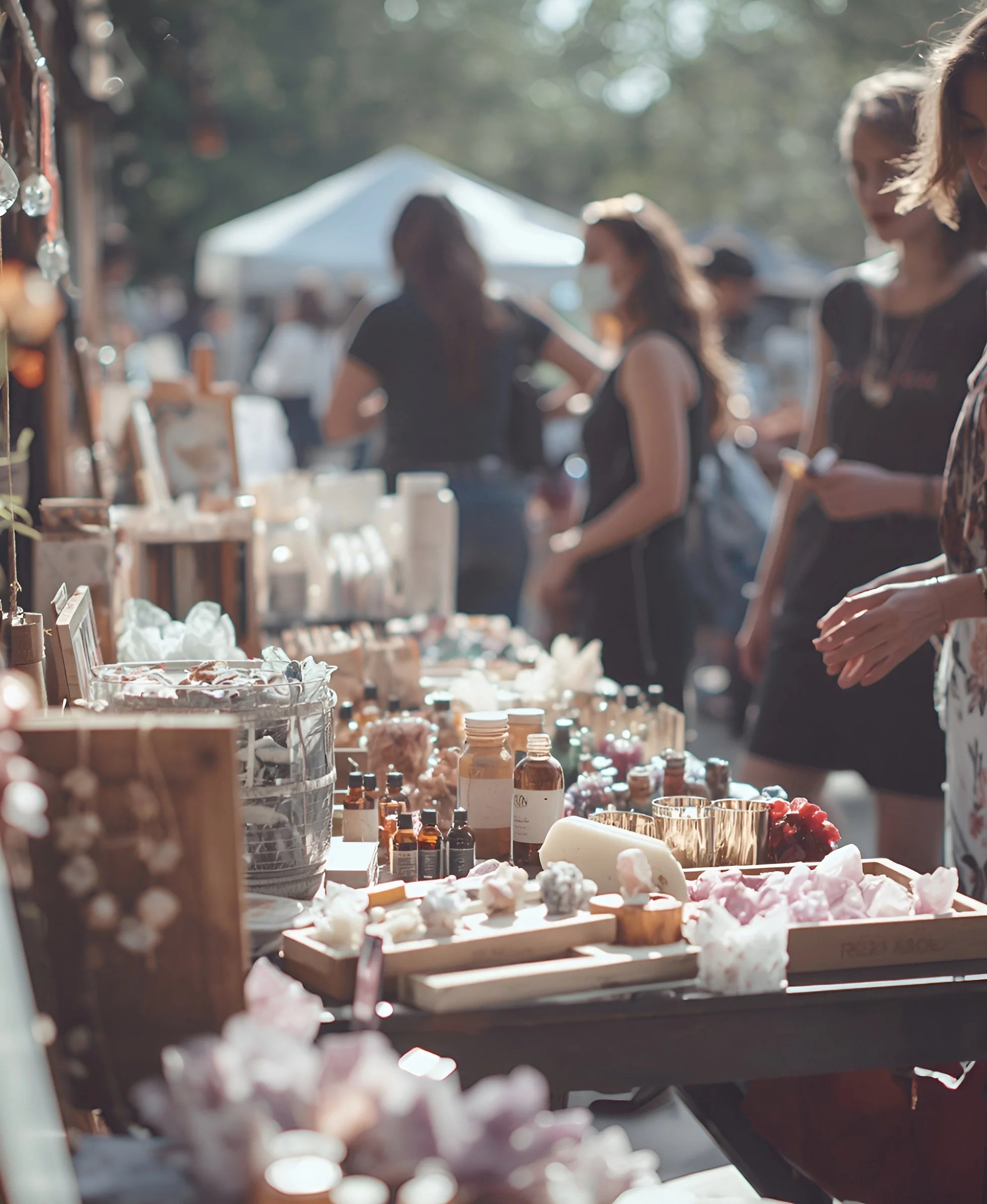 Artisan market showing essential oils for sale