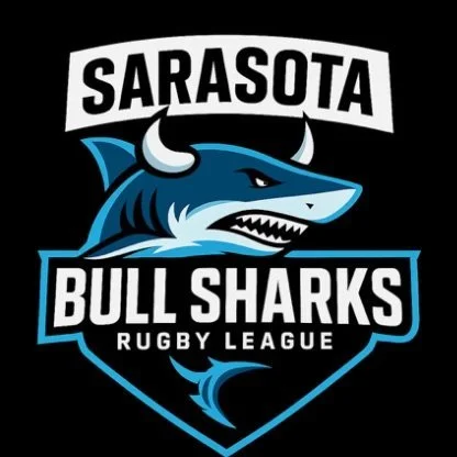 Sarasota Bull Sharks Rugby League logo featuring a blue shark with horns.