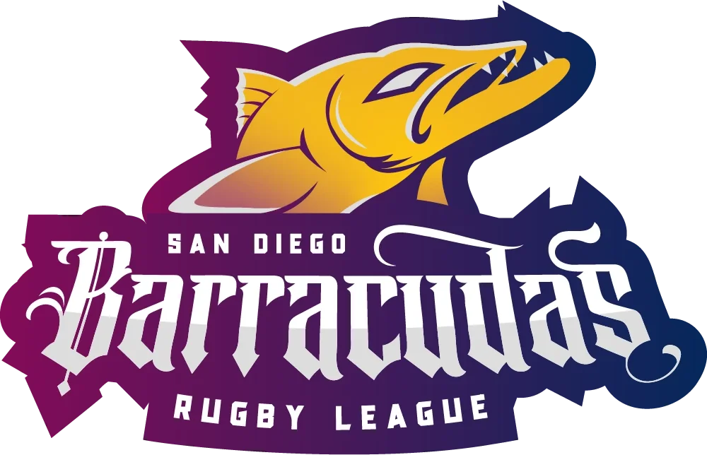 Logo of the San Diego Patróns Rugby League featuring a yellow and purple fish with stylized text.