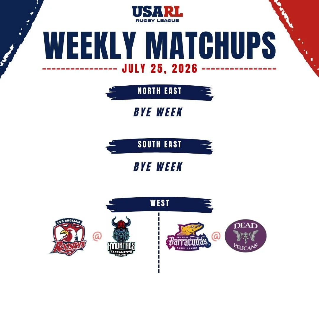 🏉🔥 Week 7 is here!

The West Conference takes center stage this weekend, while the North East and South East are on a bye

Check out this weekend&rsquo;s matchups!

#USARL #RugbyLeague #WeeklyMatchups