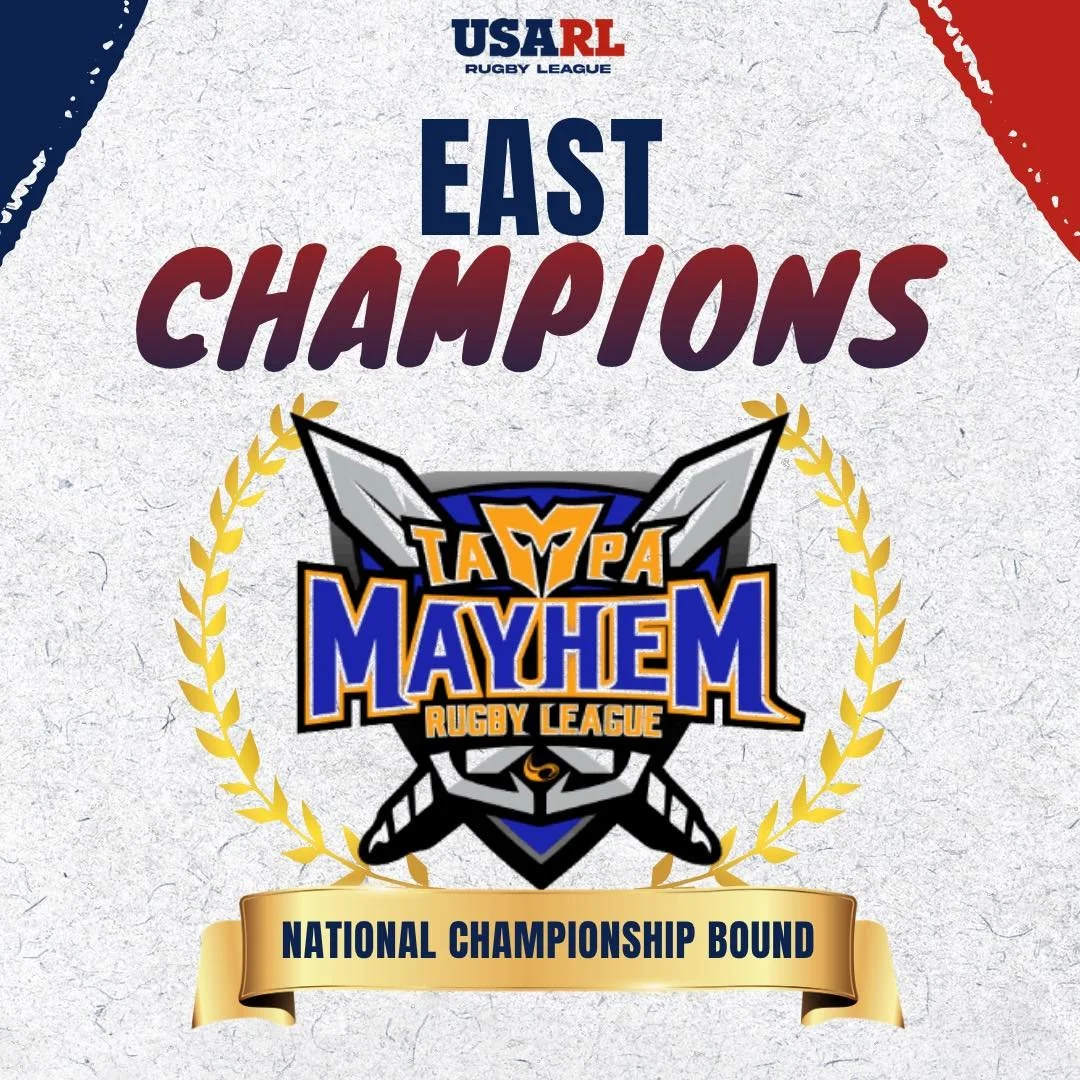 🏆 East Champions!

Congratulations to Tampa Mayhem on claiming the 2026 USARL East Championship and securing their spot in the National Championship!

Next stop: Los Angeles on August 29 🔥🏉

#USARL #RugbyLeague #USARLChampionship #RugbyLeagueUSA