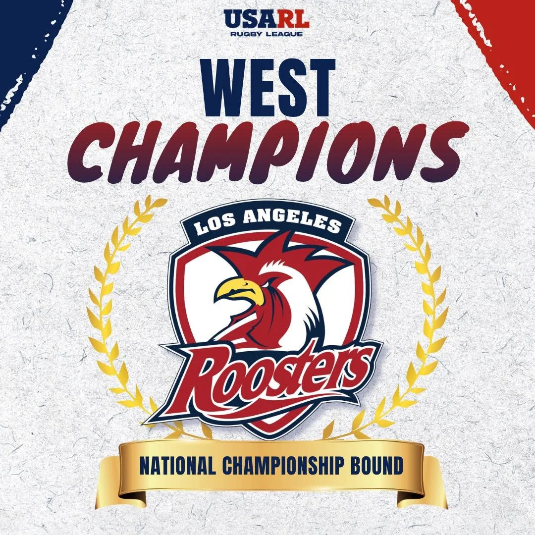 🏆 West Champions!

Congratulations to the Los Angeles Roosters on finishing atop the 2026 USARL West Conference standings and securing their spot in the National Championship!

📍 Los Angeles, CA
📅 August 29

#USARL #RugbyLeague #WestChampions #USA