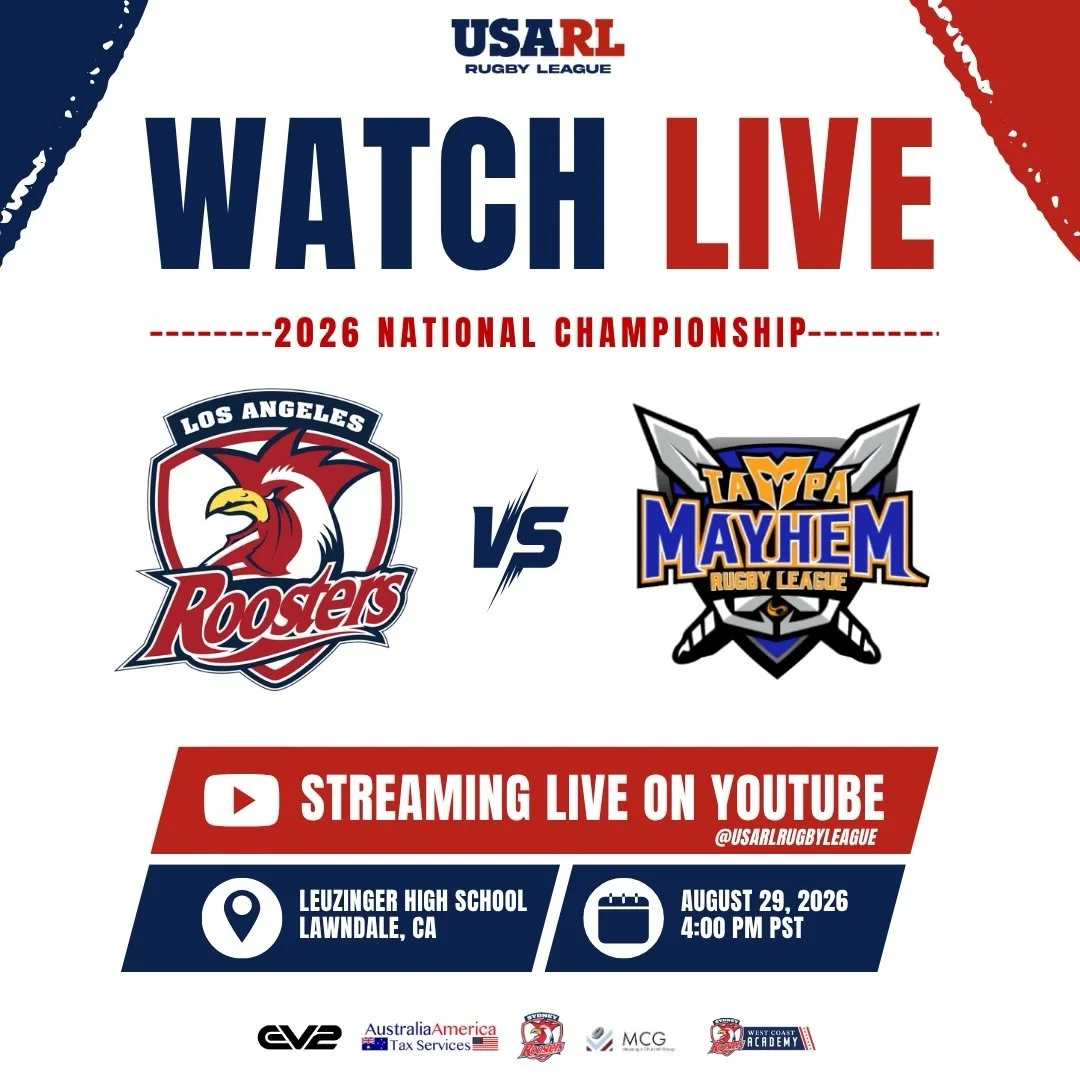 📺 WATCH LIVE: 2026 USARL Men&rsquo;s National Championship

Can&rsquo;t make it in person? Watch Los Angeles Roosters vs. Tampa Mayhem LIVE on YouTube this weekend

🔗 Livestream:
https://youtube.com/live/9McHEJnQvNg?feature=share

Saturday, August 