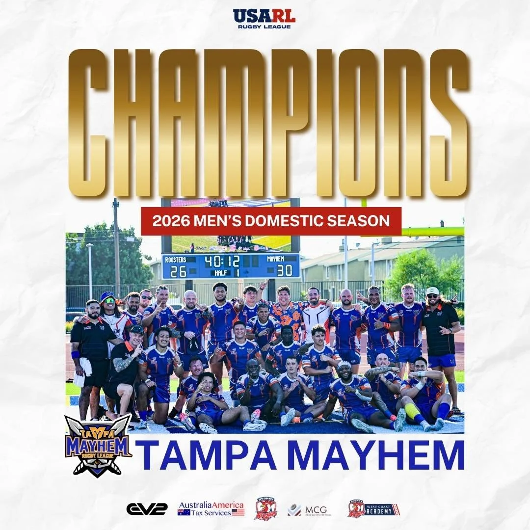 🔥🏆 Your 2026 USARL Men&rsquo;s Domestic Champions: Tampa Mayhem!

What a finish.

In a hard-fought National Championship that came down to the wire, the Tampa Mayhem battled past the Los Angeles Roosters 30&ndash;26 to capture the 2026 title!

Cong
