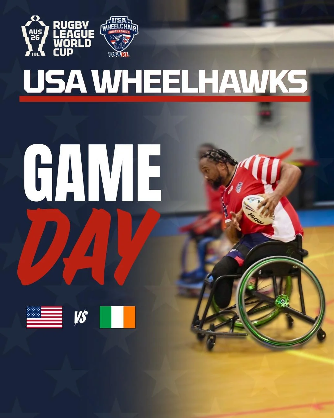 🇺🇸 WORLD CUP GAME DAY 🏆

The wait is over! The USA WheelHawks are ready to roll into Rugby League World Cup action!

USA vs Ireland
Friday, October 30
1 PM AEDT

Best of luck to the WheelHawks as they take the court and represent the USA on the wo