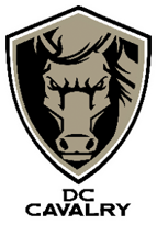 A black and white logo of a stylized horse's head enclosed in a shield, with the text 'DC Cavalry' below.