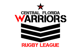 Logo of Central Florida Warriors Rugby League with black, red, and white colors and a star.