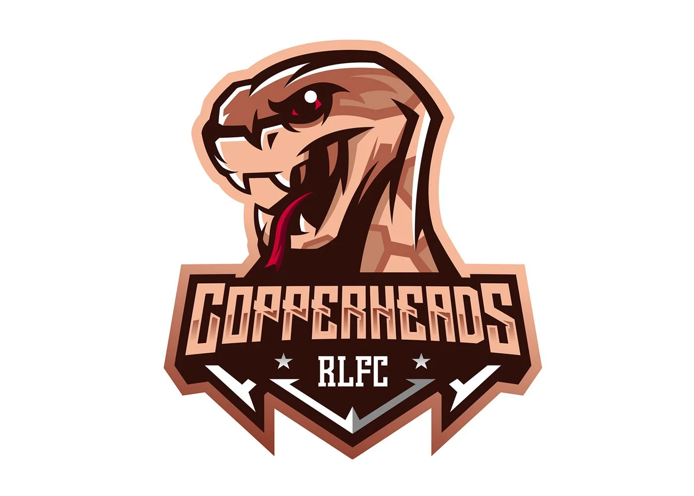 Logo of a fierce cartoon dinosaur with a red tongue, sharp teeth, and a brown and tan color scheme, featuring the text 'CyberNerds RLFC'.