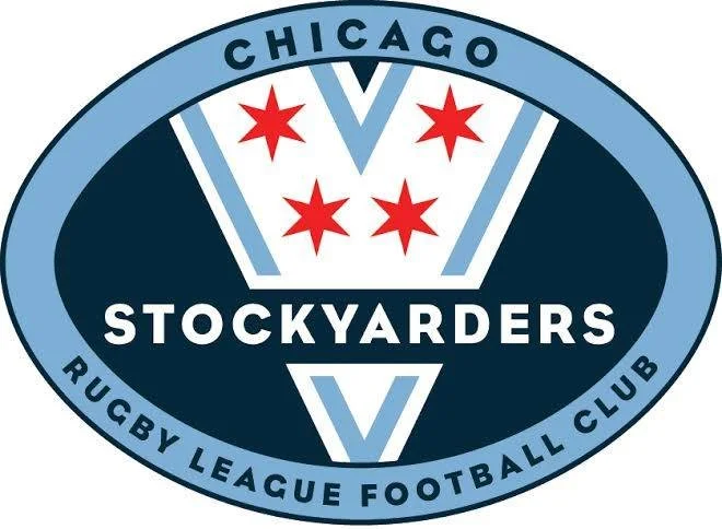 Chicago StockYarders Rugby League Football Club logo with four red stars inside a V-shaped emblem.