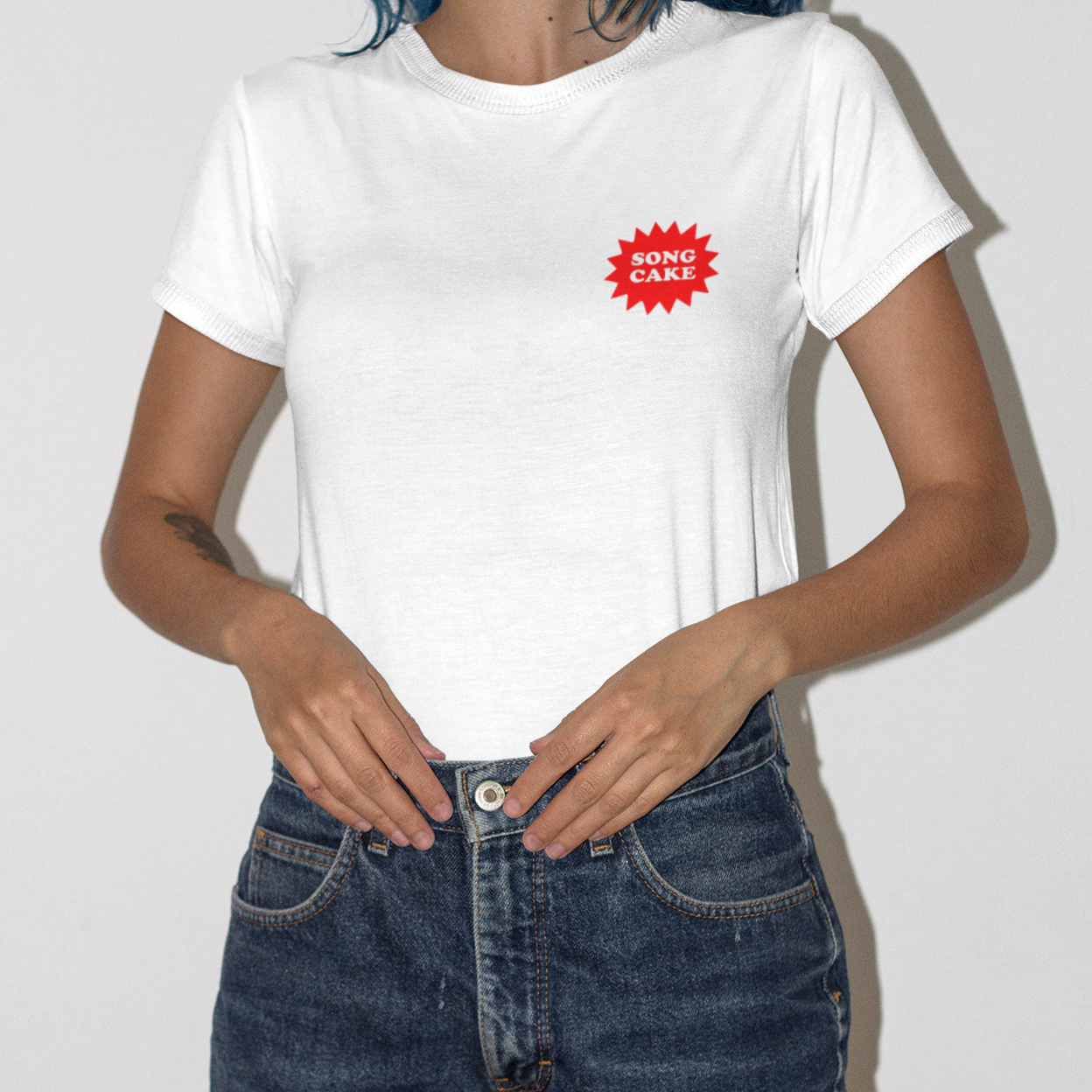 WOMEN'S TEE WITH COLOUR CLIP ART BACK PRINT