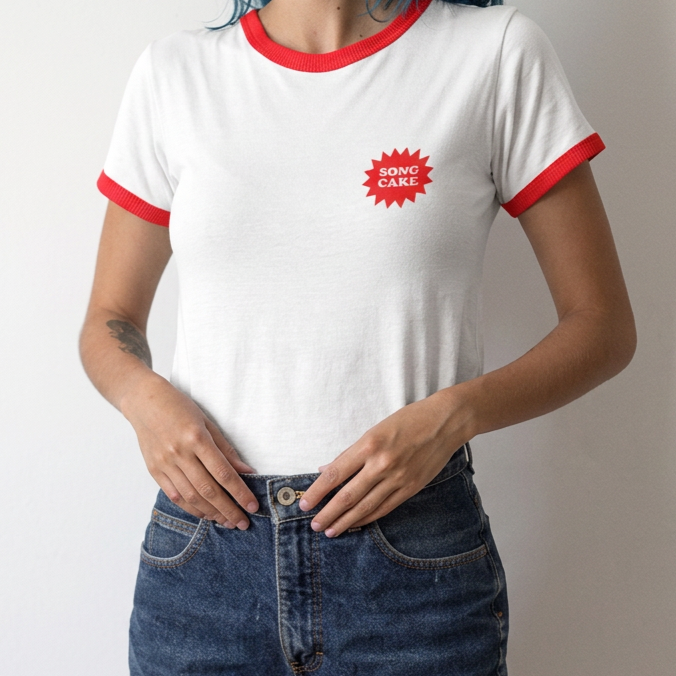 WOMEN'S RED  RING TEE WITH COLOUR BACK PRINT