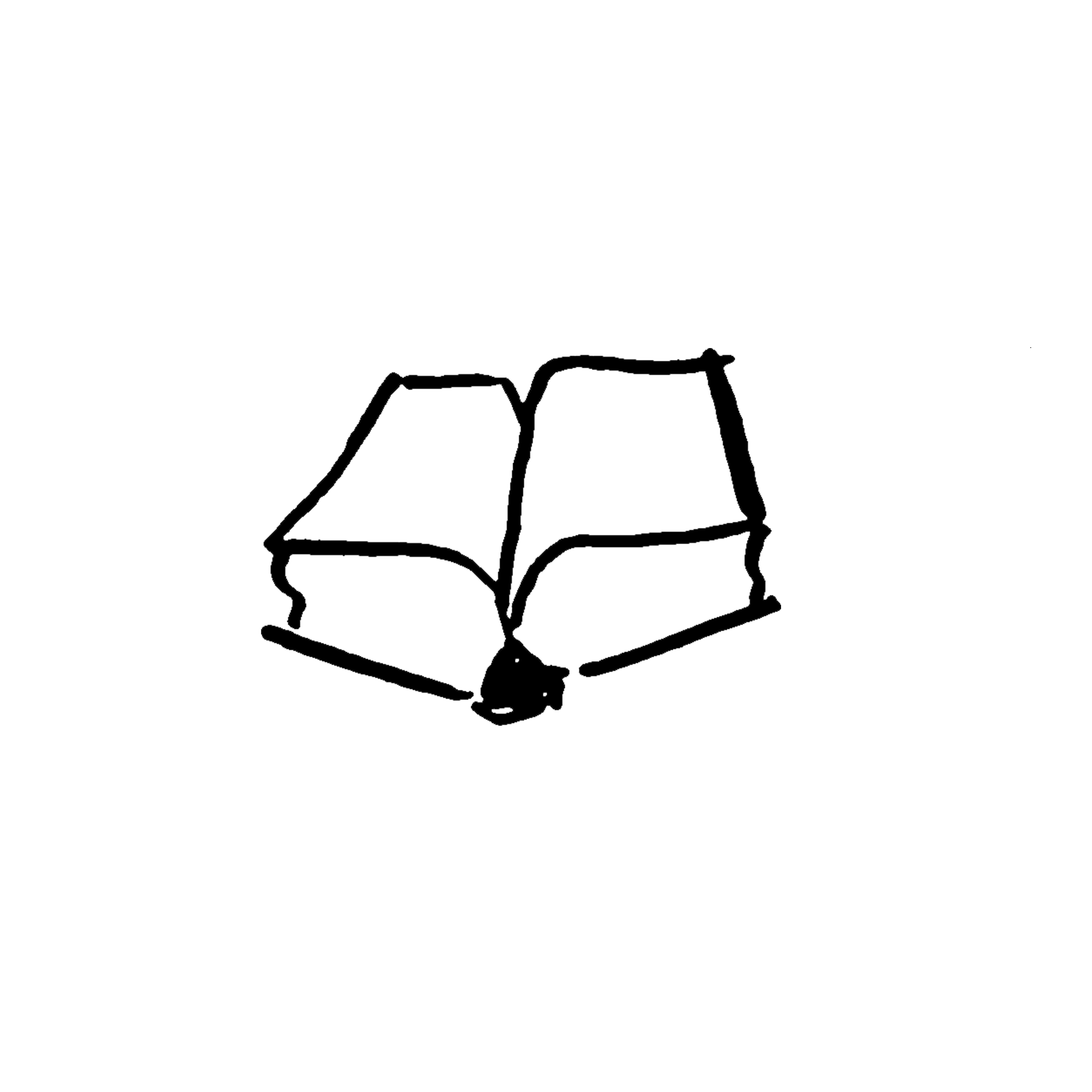 Black and white outline image of an open book.