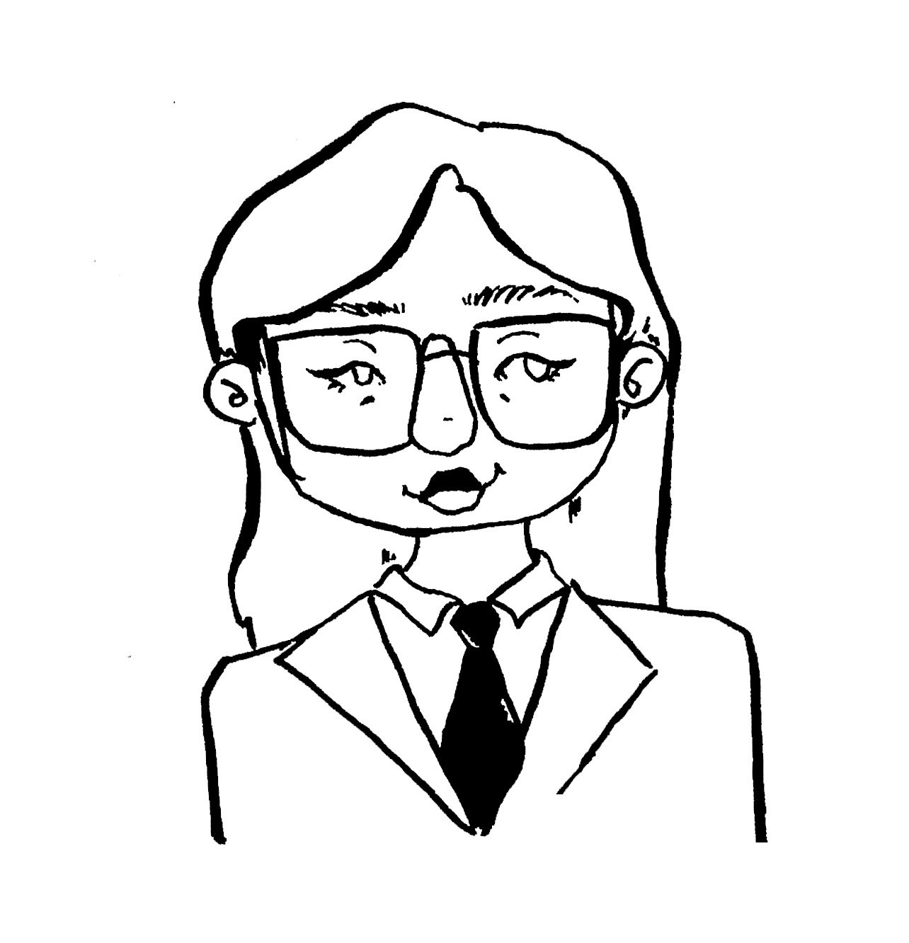 A detailed line drawing outline of woman wearing a business suit.