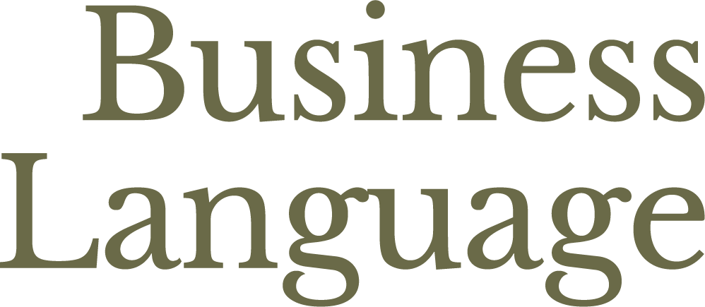 Text reading 'Business Language' in large, greenish letters.