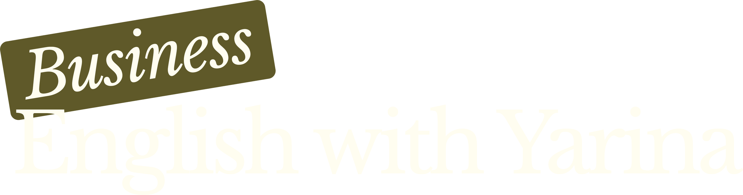 Logo featuring the words 'Business English with Yarina' with a green banner behind the word 'Business'.