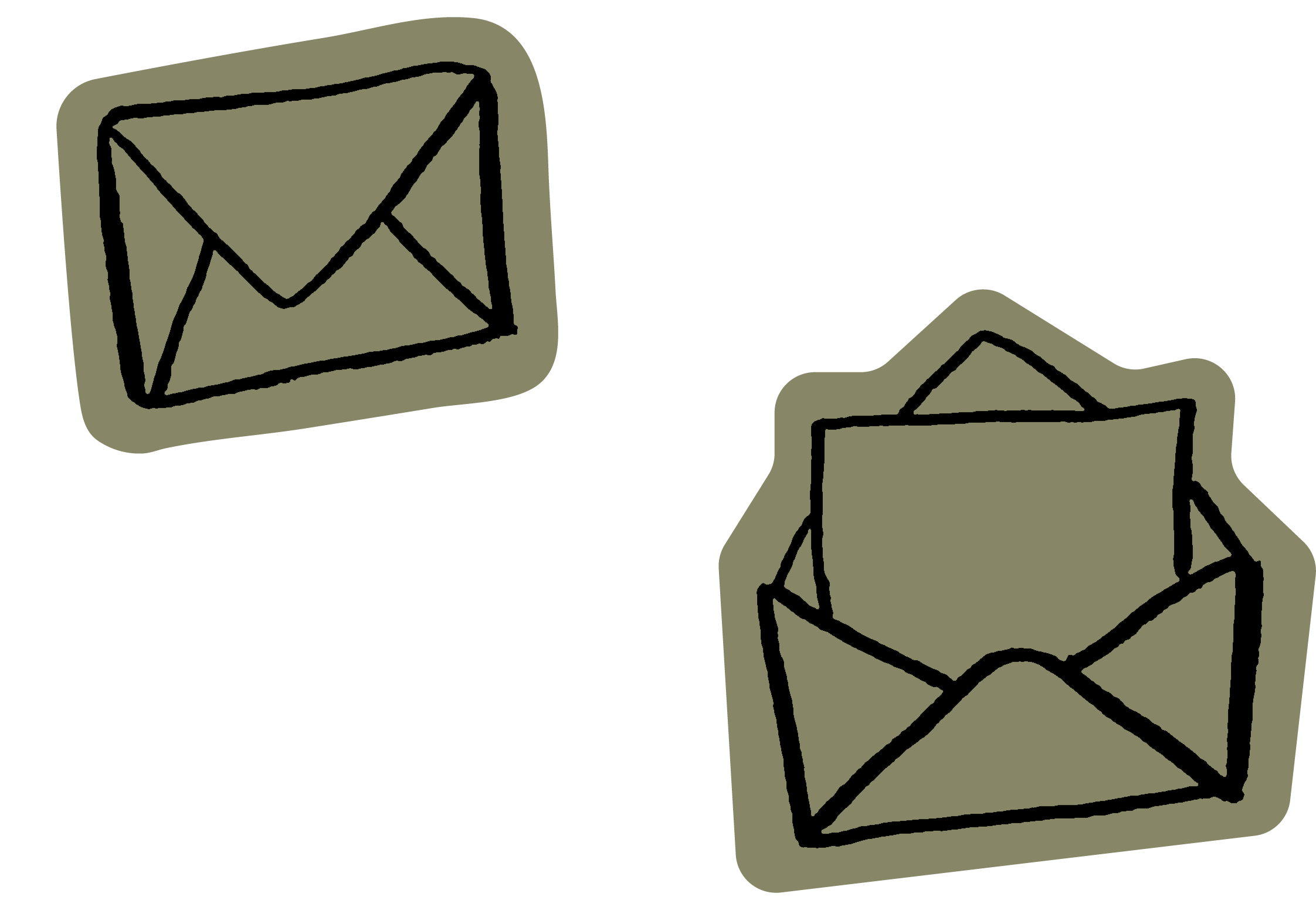 A hand-drawn illustration of an envelope and a cardboard box.