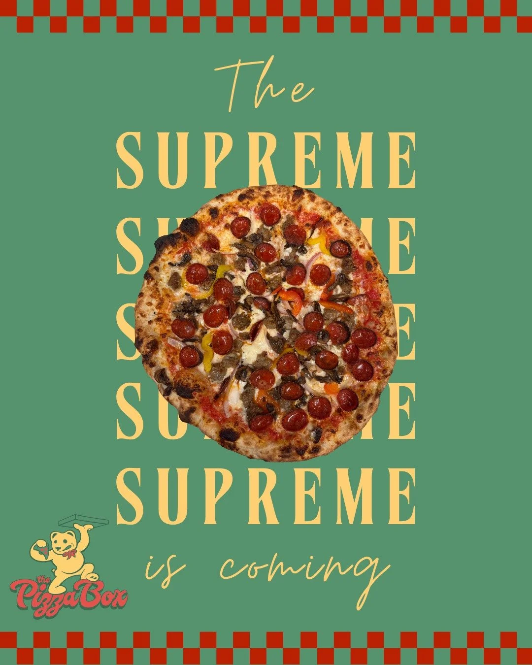 Meet the Pizza Box Supreme. Pepperoni, sausage, green peppers, onion, and mushrooms, stacked and ready on your choice of Neapolitan or Detroit-style crust. Starting 1/13! Come hungry. 🍕