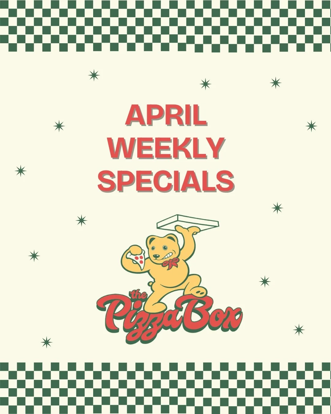 🚨 April Specials 🚨

Make sure to follow us, sometimes we will post last minute promotions! You wouldn't want to miss it 🍕

Available at @getawaybrewing &amp; @antiquesonhigh