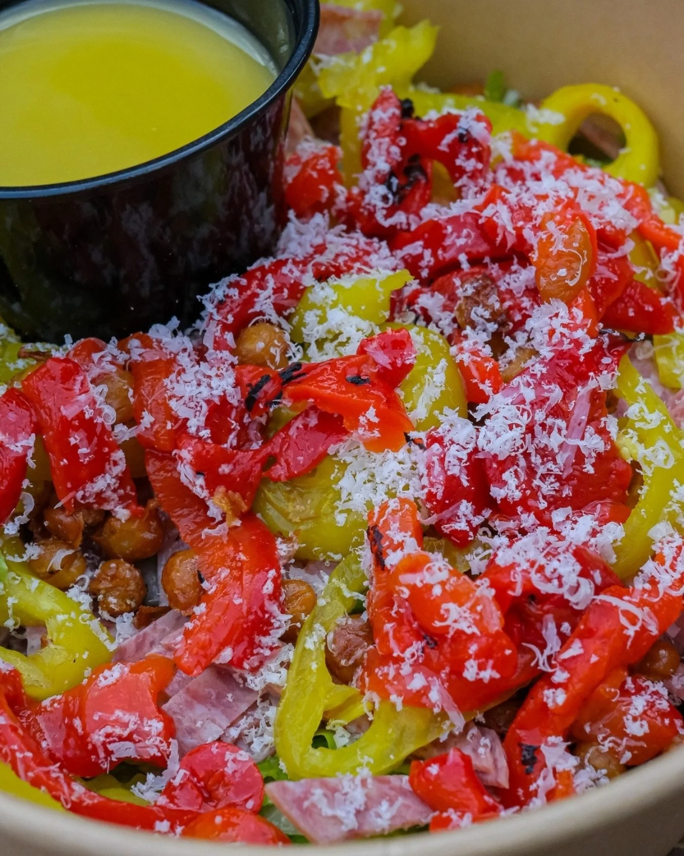 Chopped romaine, banana peppers, genoa salami, fried chickpeas, red onion, roasted red peppers, all topped with a house made parmesan vinaigrette? 

Yeah, our Chopped salad has it all 🥗 

What&rsquo;s your favorite Pizza Box salad?