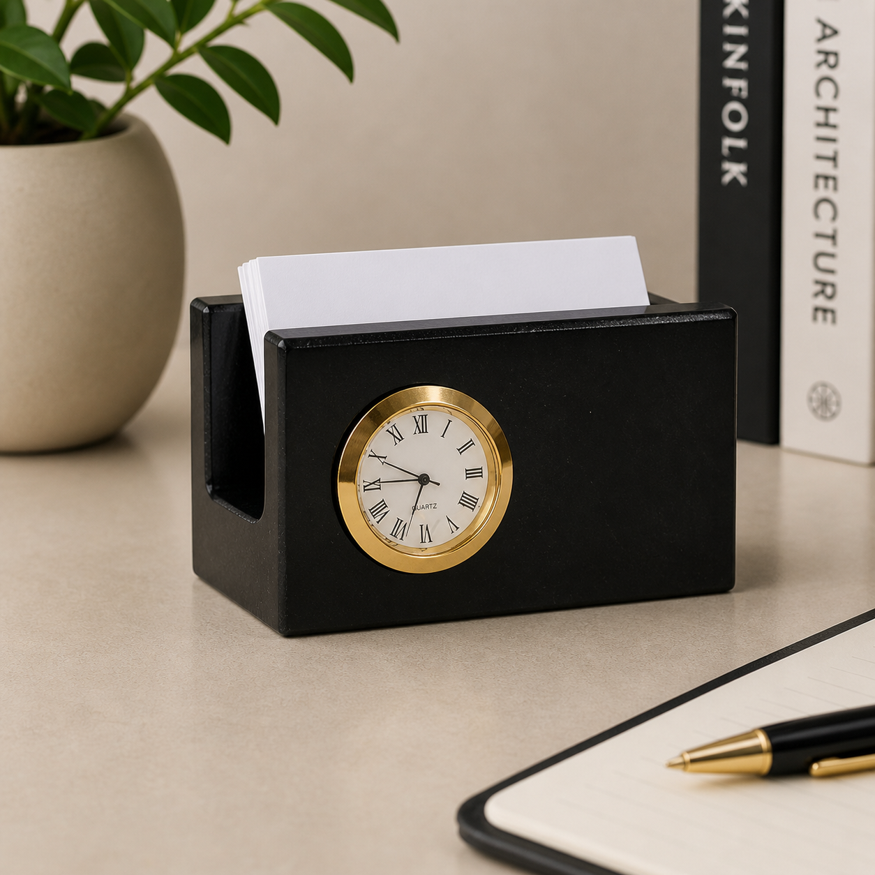 Business Card Holder with  Clock