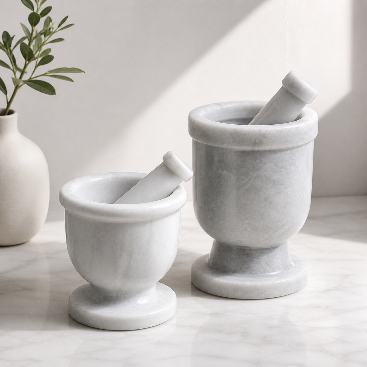 White Stone Mortar & Pestle Set | Culinary Grinding Apparatus
