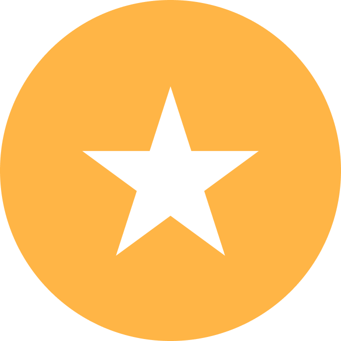 A black star inside an orange circle.