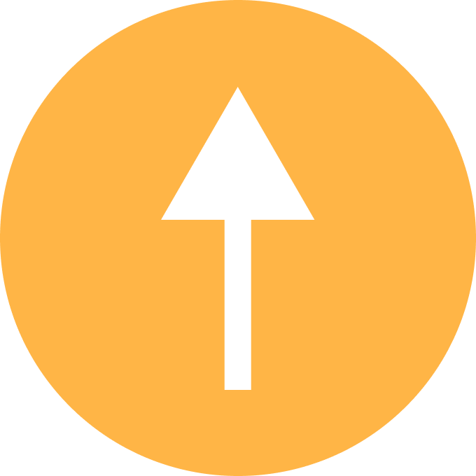 Black upward arrow on an orange circular background.