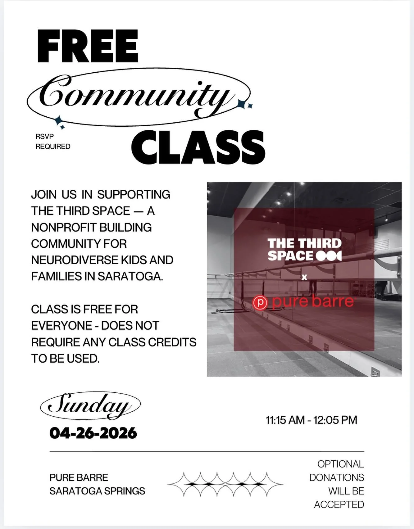 The Third Space x Pure Barre

Join us for a free community class. 

Every body and every fitness level is welcome!
This is all about coming together in community and celebrating Autism Acceptance Month. 

Let&rsquo;s move, have fun, and connect. 

Su