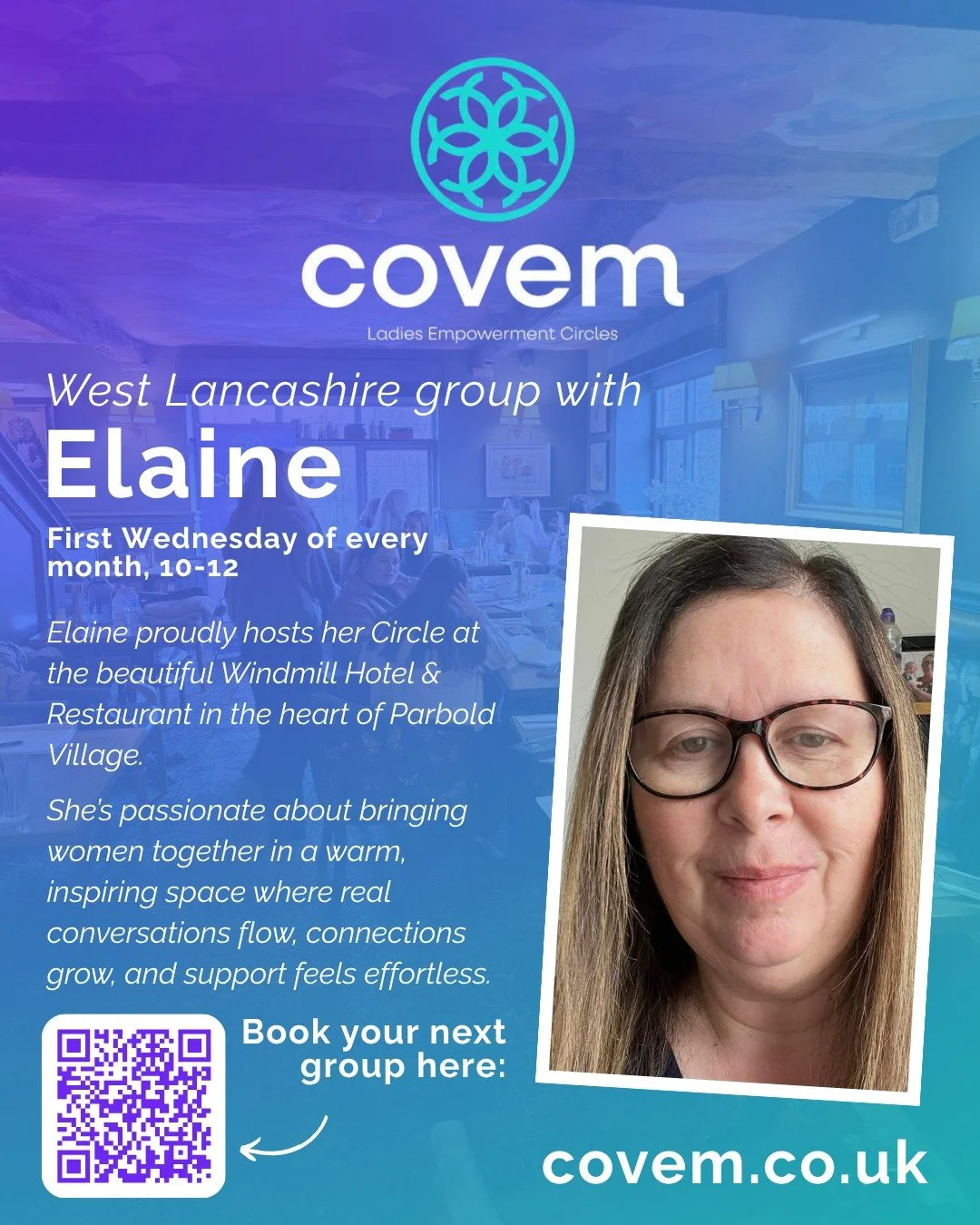 Hello everyone!

Elaine here. I hope you've been enjoying this lovely weather! 🌞 

Just wanted to remind you that my meetings are held at:

The Windmill Hotel Public House &amp; Restaurant
(3 Mill Lane, Parbold, Wigan WN8 7NW)

Held on the first Wed
