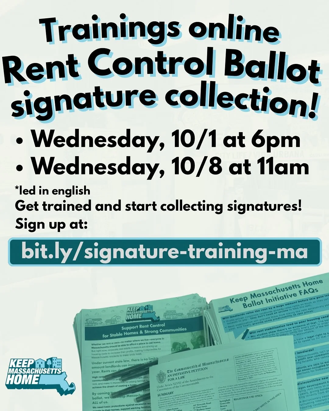 📣 Volunteer Trainings are here! ✊🏽
Want to help collect signatures to put rent control on the 2026 ballot? Join one of our upcoming trainings ⬇️
🗓 Wed 10/1 @ 6PM (online)
🗓 Wed 10/8 @ 11AM (online)
🗓 In-person: during City Life meetings
These tr