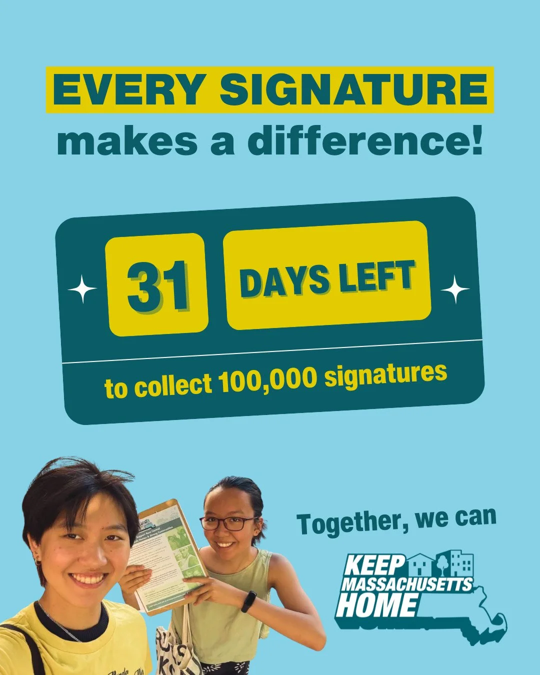 🚨 ONE MONTH LEFT to Keep Massachusetts Home! 🏠
Rain or shine! We&rsquo;re out here collecting signatures because everyone deserves a safe, affordable home. The storm won&rsquo;t slow us down 🌧️✊🏾

This weekend, you can find our teams across the s