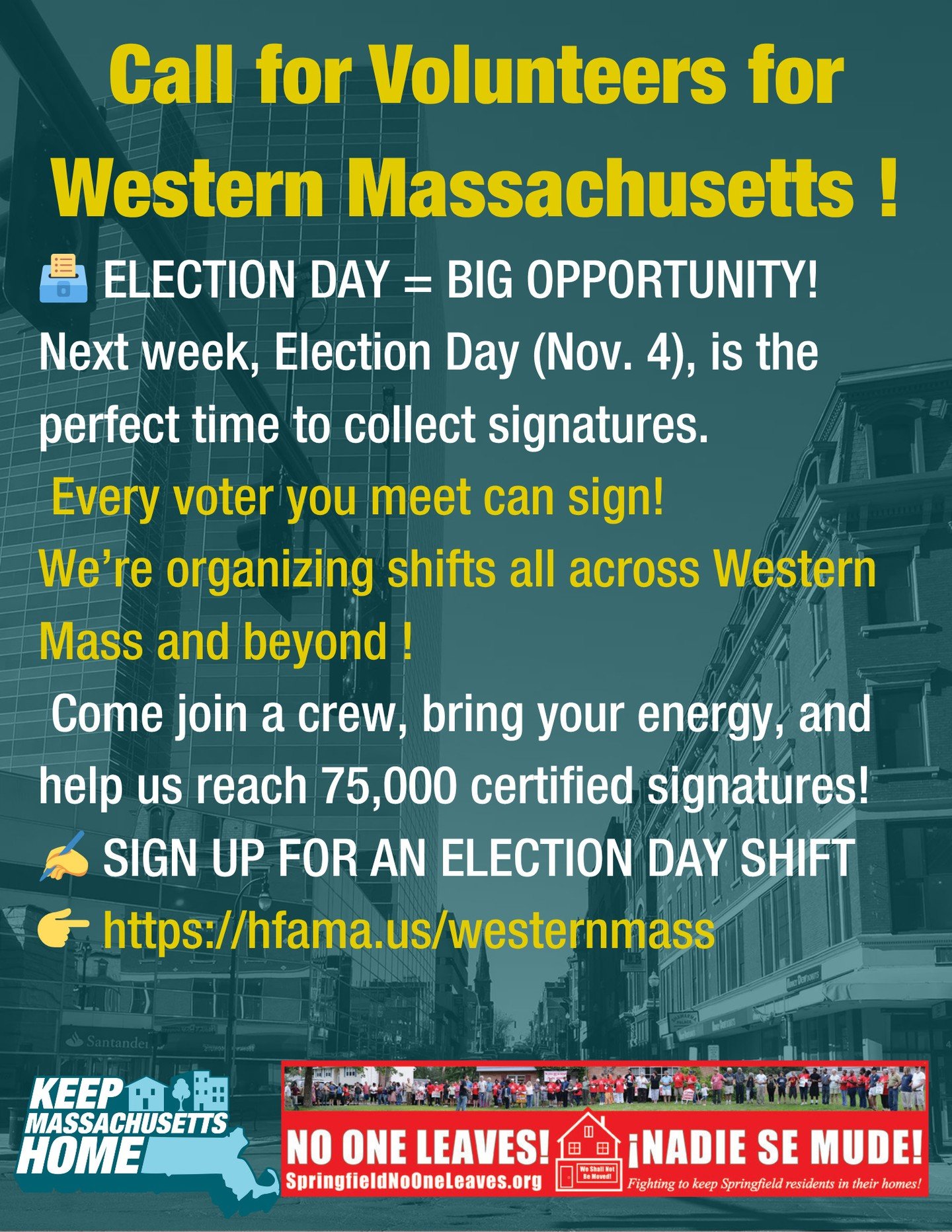 🚨 We&rsquo;re in the FINAL STRETCH! 🚨

We&rsquo;ve got just 3 weeks left to hit our goal! 💪
Every signature counts. Every conversation matters. This is our moment to make housing in Massachusetts stable, fair, and affordable for all. 🏠❤️
Next wee