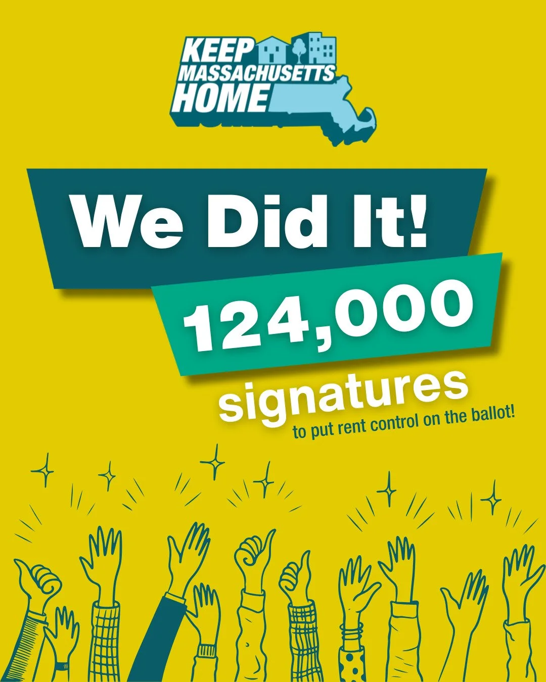 We did it ! Huge THANK YOU to all the volunteers across the state!🌝 ~ We collected over 124,000 signatures in the last three months! Everywhere we went, we heard about how high rents are displacing workers and seniors from our communities, forcing p