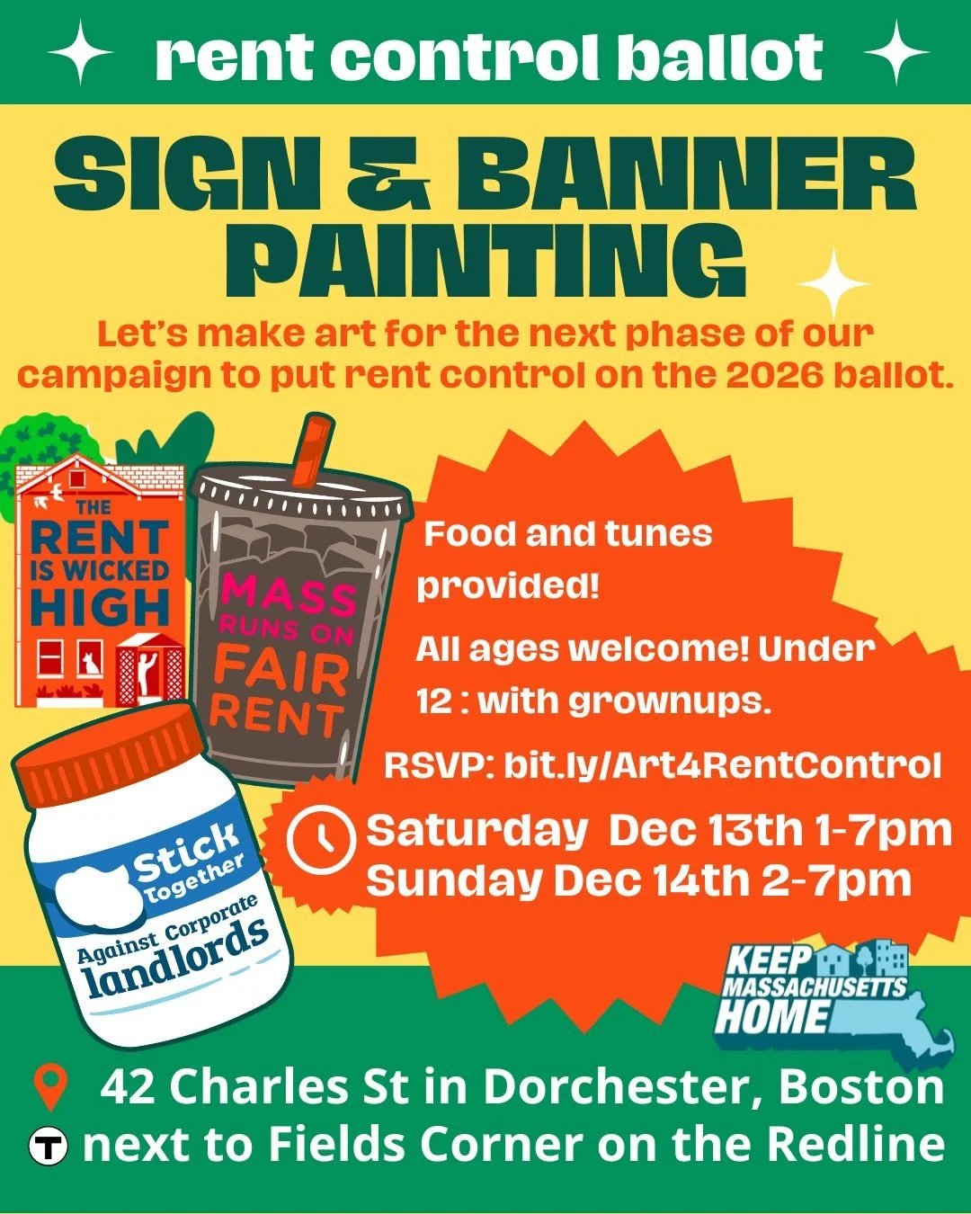 We&rsquo;re also hosting TWO art-build days to make new signs and banners for the rent control campaign!

The amazing Visual Strategy team at Look Loud will be leading. Together, we designed new banners, stenciled signs, and funky-shaped signs &mdash