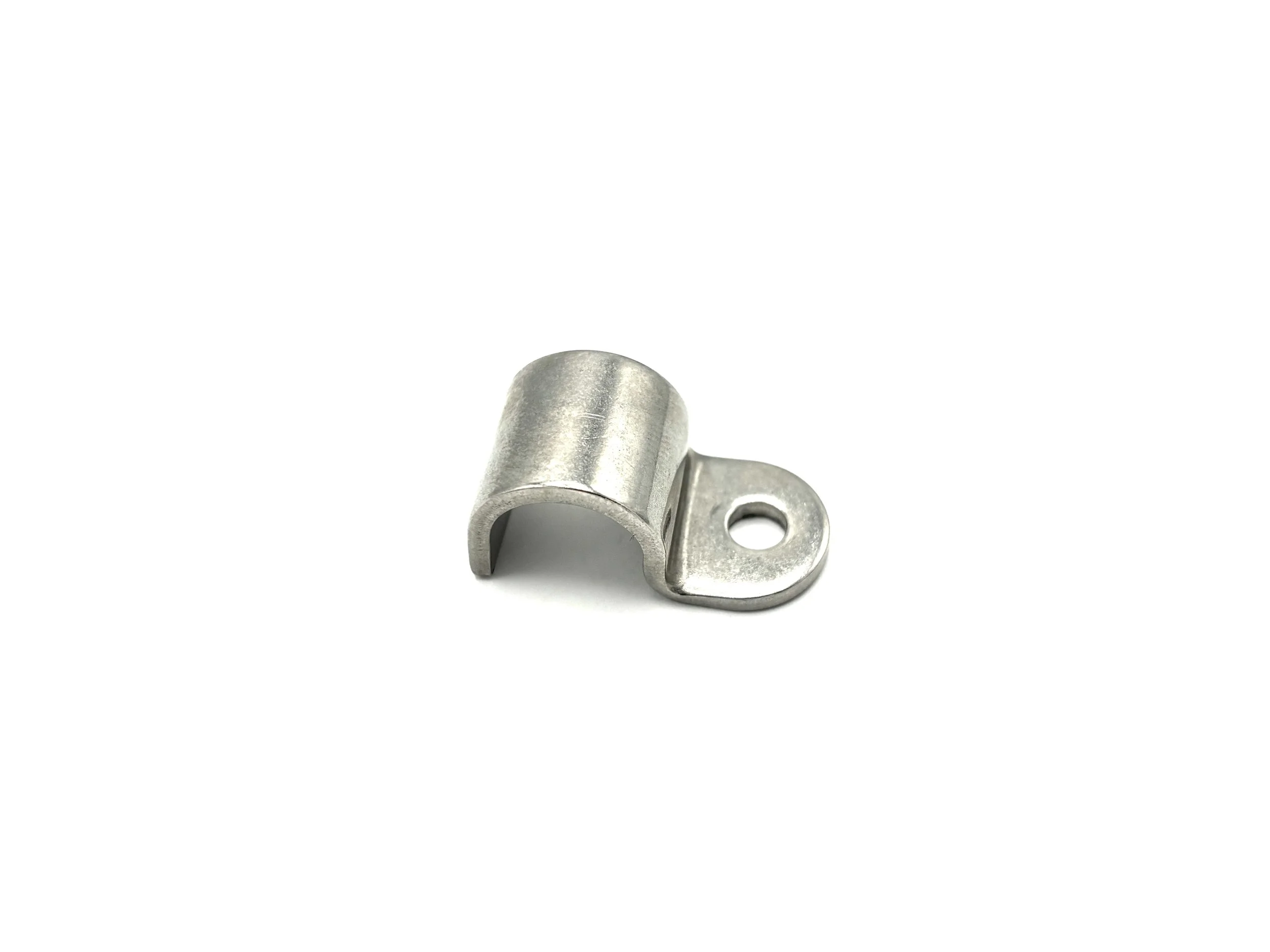 F2 stainless steel hard line clamp. Silver in color.