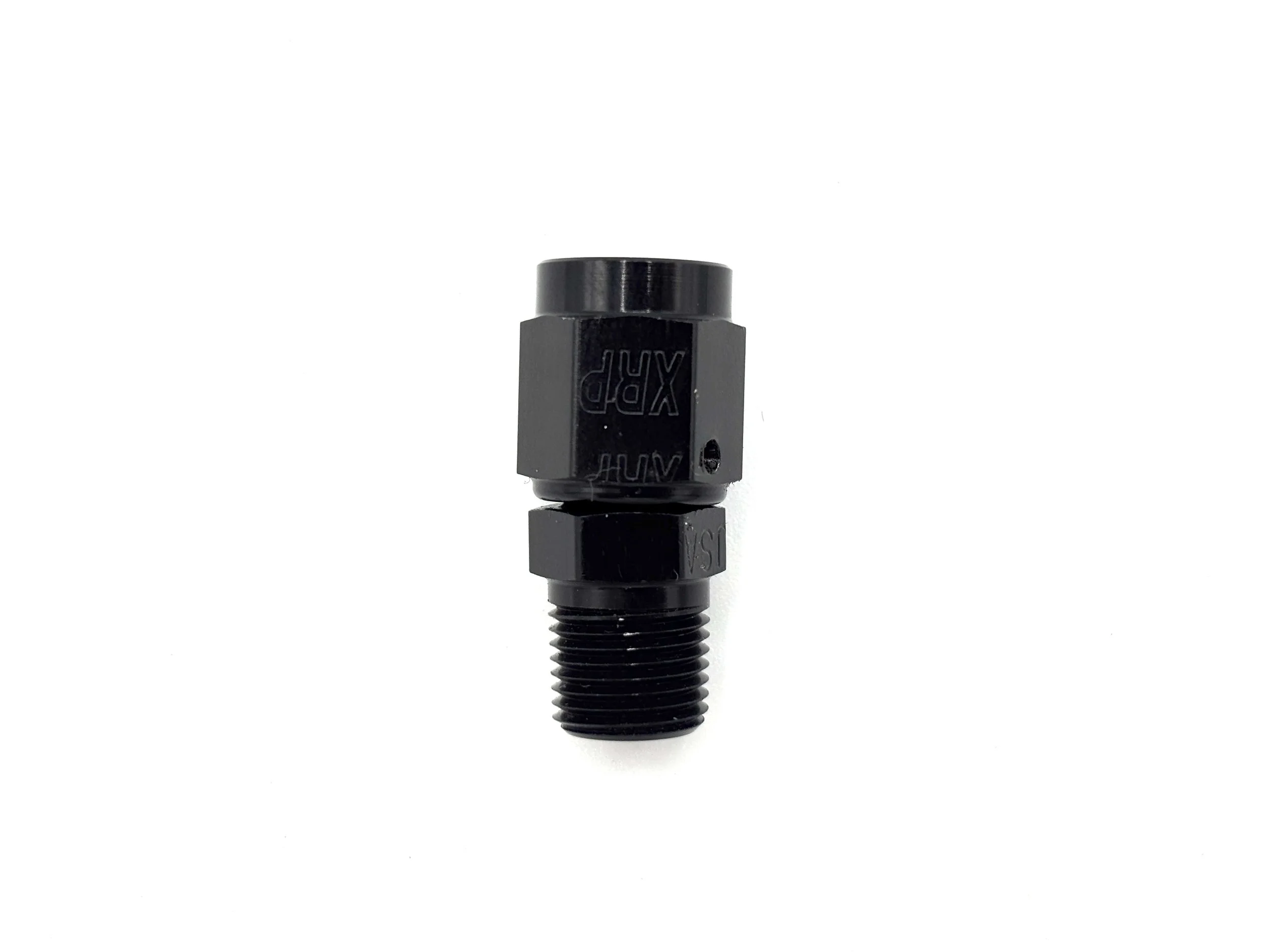 XRP straight -3AN female to 1/8NPT male adapter fitting. Black in color.