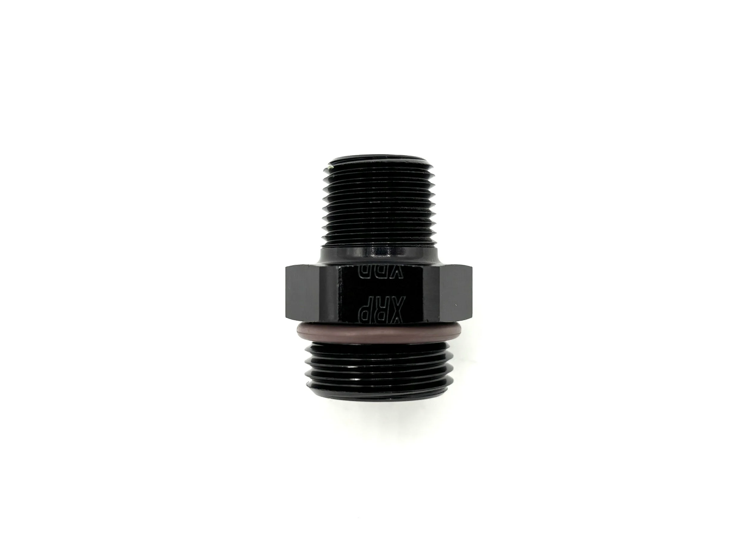 XRP straight -10AN o-ring boss to 3/8NPT male adapter fitting. Has o-ring on it. Black in color.