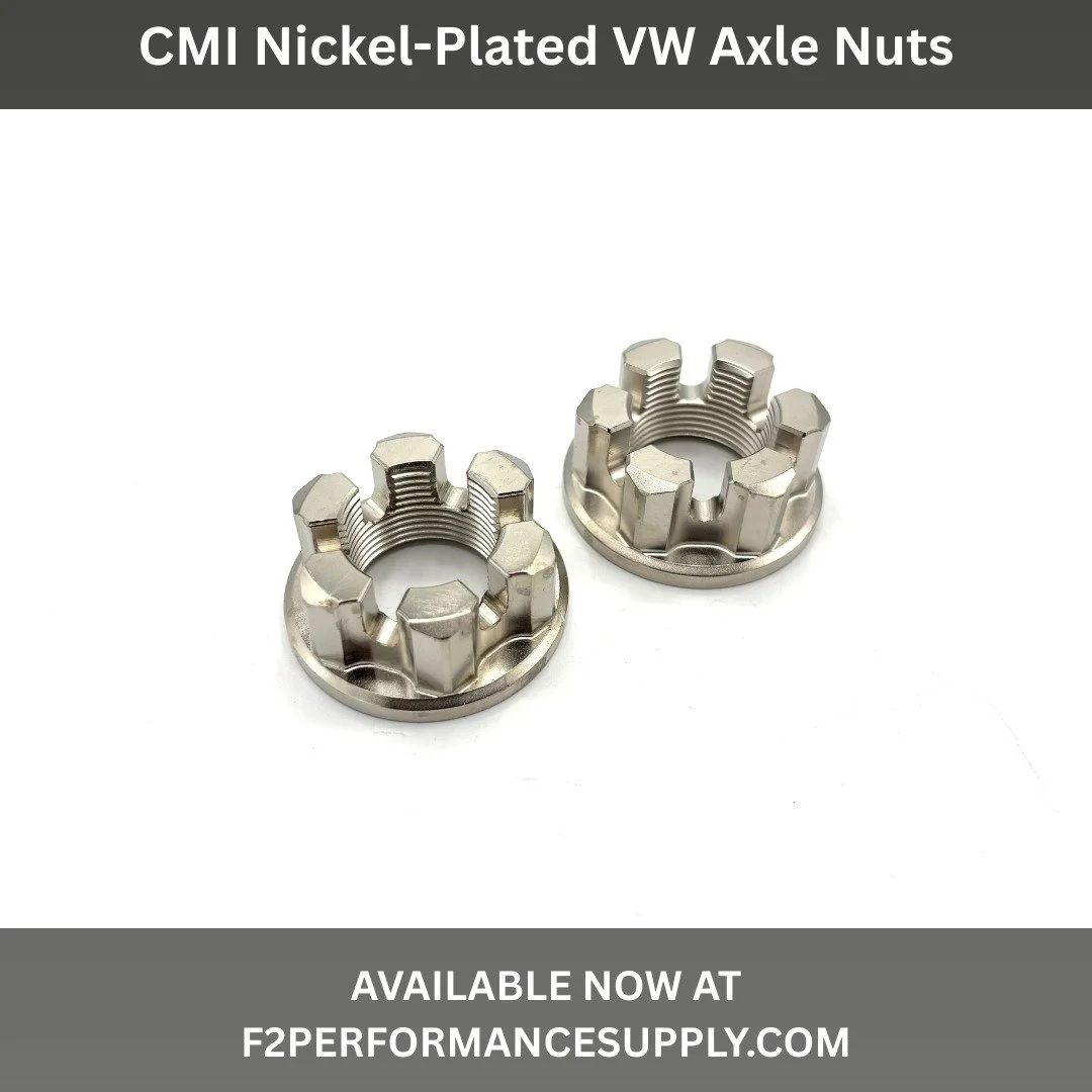 CMI nickel-plated VW axle nuts are manufactured from heat-treated 4340 steel for exceptional durability. Engineered for maximum strength and long-lasting performance, they provide reliable service under demanding conditions. Supplied as a set of two.