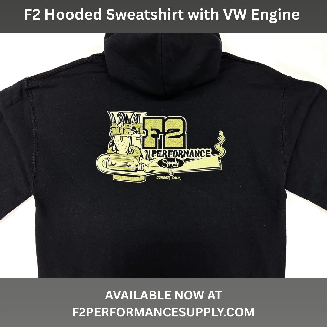 Check out our black hooded sweatshirt with VW engine graphic. Perfect for any VW enthusiast. Features a small modified F2 logo on the front and a large VW engine graphic on the back. Made from 100% cotton for maximum comfort and warmth. They are a un
