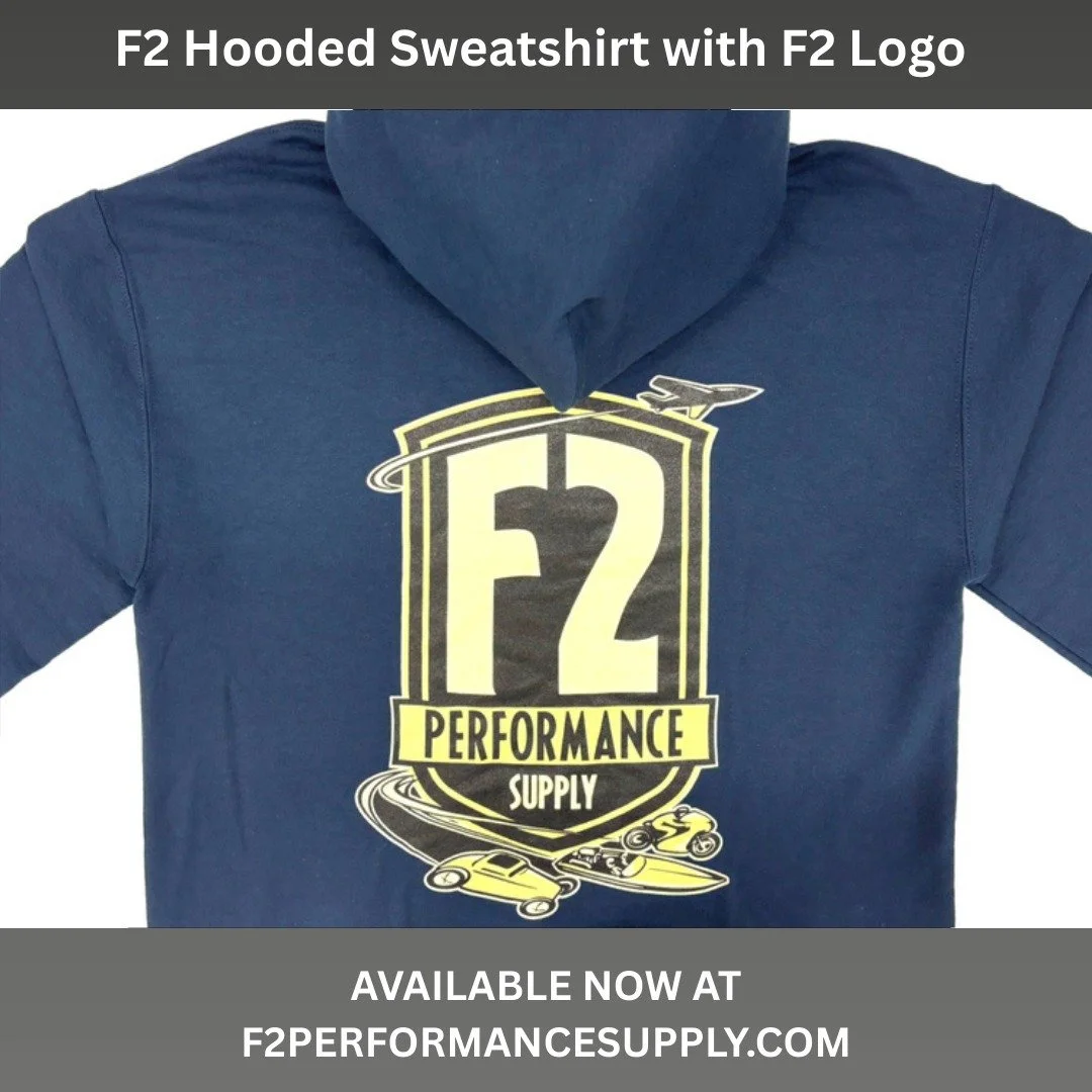 Check out our navy blue hooded sweatshirt with classic F2 logo. It features a small logo on the front and a large logo on the back. Made from 100% cotton for maximum comfort and warmth. They are a unisex Style.

Available now at f2performancesupply.c