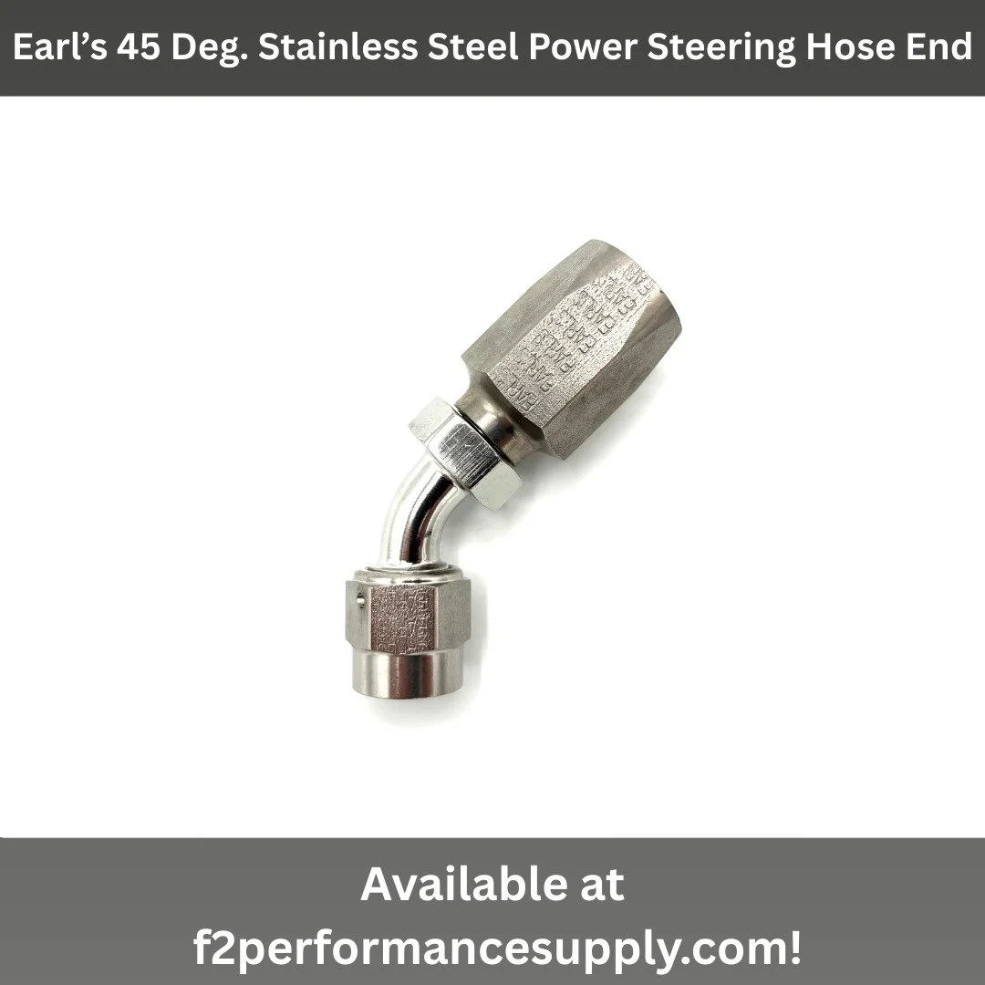 We offer a variety of unique hose ends such as this stainless steel power steering hose end.

Earl&rsquo;s 45 Deg. -6AN Power Steering Hose End to AN Female. Features a 37 deg. seat. Available only in raw stainless. Made of stainless steel. Only for 